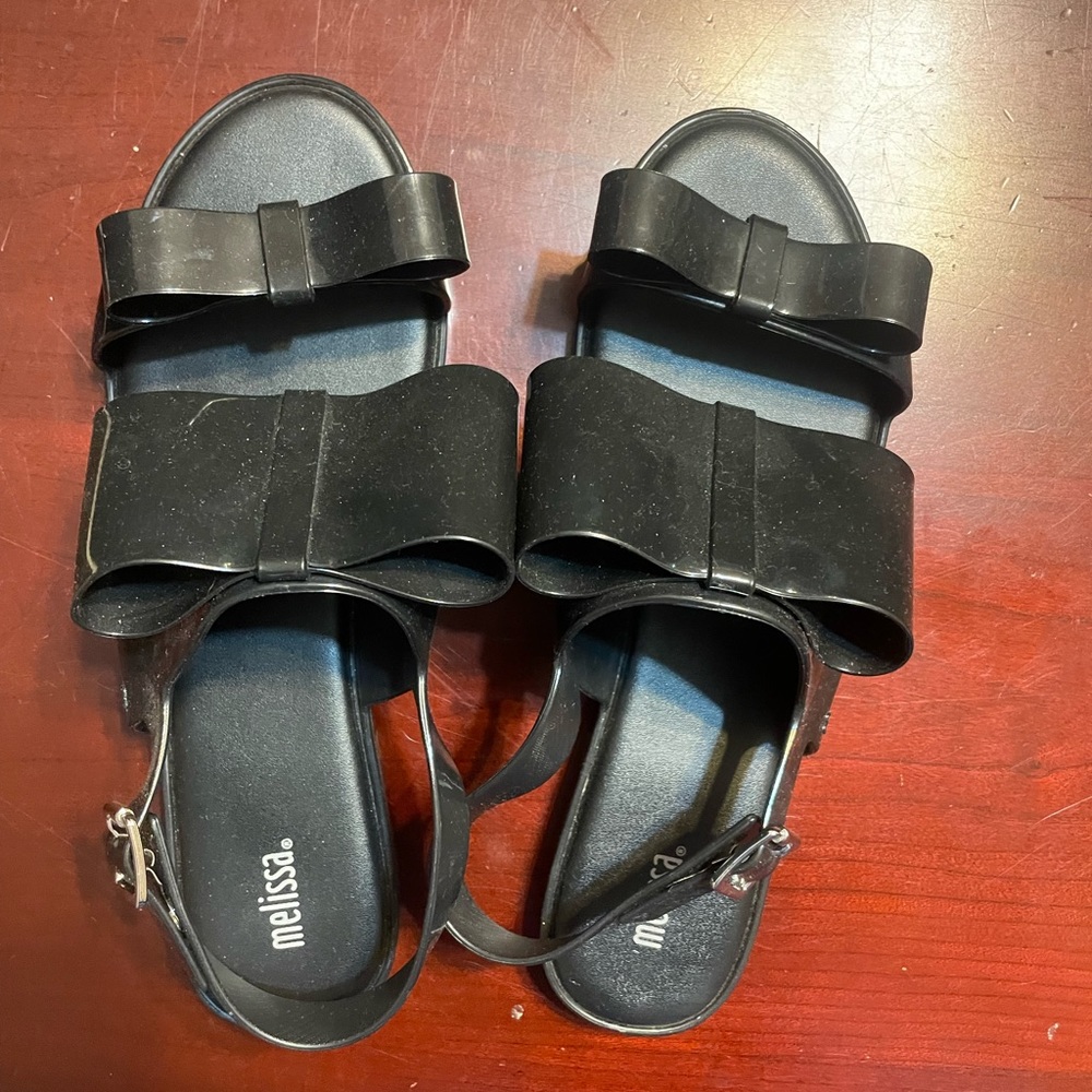 Black, patent-leather Melissa sandals